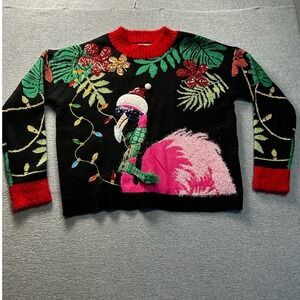 Womens XXL Ugly Christmas Sweater Flamingo Lights Holiday Celebrate Together